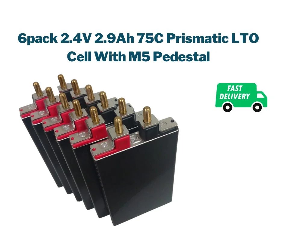 6pack 2.4V 2.9Ah 75C Prismatic LTO Cell With M5 Pedestal